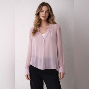 Raquel Allegra Purple Sheer Button Down Shirt Silk Size 1 / Medium Blouse Top